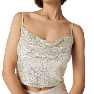 Forever 21 Champagne Sequin Spaghetti Strap Crop Top